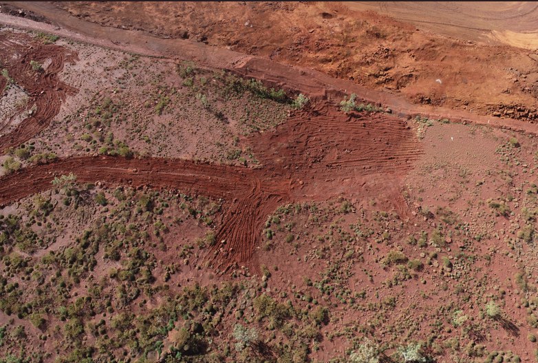 Aerial view of ripped rehabilitation area