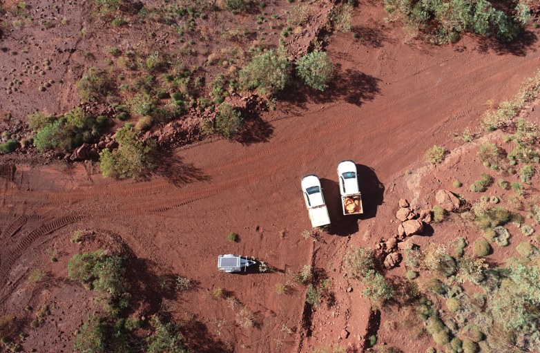 Aerial view of HERICON survey crew on country